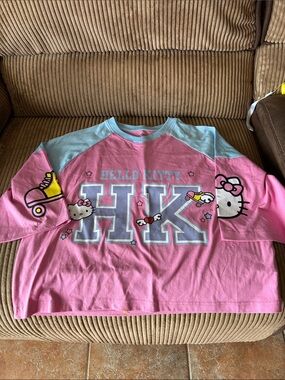Hello Kitty Pink & Light Blue Raglan HK Graphic Tee